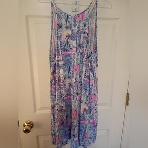 Lilly Pulitzer Blue and Pink Patterned Dress EUC XL